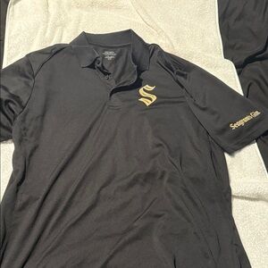 Black Polo Shirt with Gold Logo